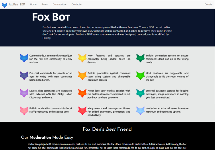 Fox Den EDM website screenshot