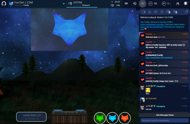 Plug DJ screenshot with bot running